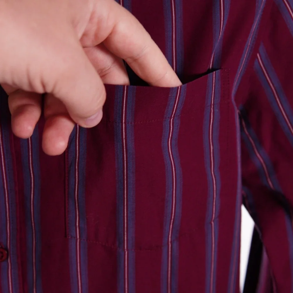 VSTR Premium Mens Medium Red Blue Striped Button Down Cotton Shirt 12B35